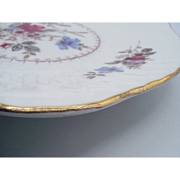 Vintage Royal Tara White Purple Rose Bouquet Gold Gilt Fine Bone China 9" Plate - Picture 9 of 11